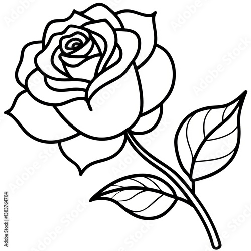Rose Line Art with Branch