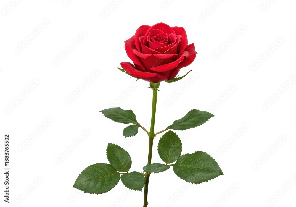 Photorealistic single red rose stem Photorealistic single red rose stem