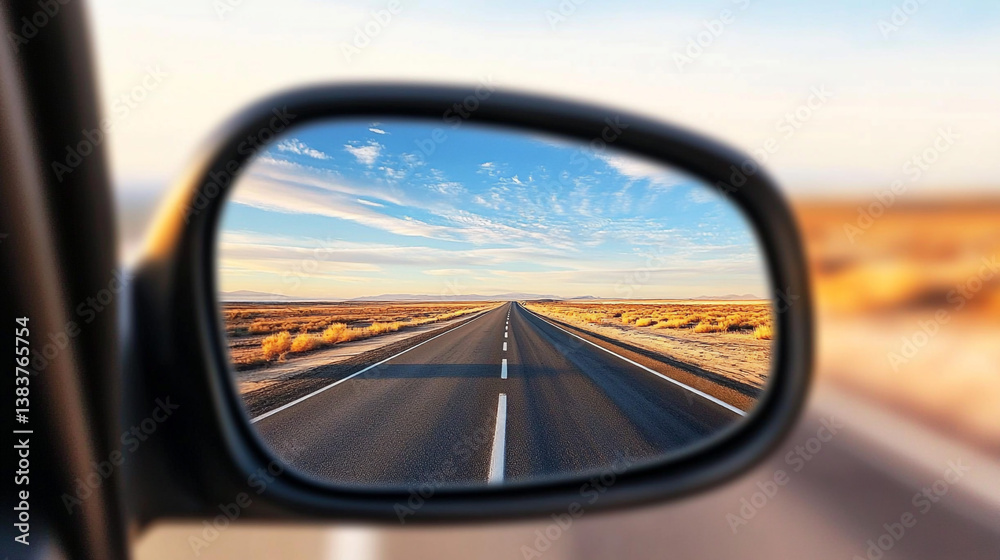 Scenic Highway View from Car Mirror Road Trip Travel Adventure Scenic Highway View from Car Mirror Road Trip Travel Adventure