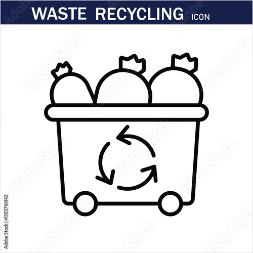 recycling waste line icons. Plastic bottle, biodegradable trash, junk truck, landfill, paper, glass, battery, conveyor vector illustration. Outline signs about garbage recycle. Editable Stroke .Eps 10