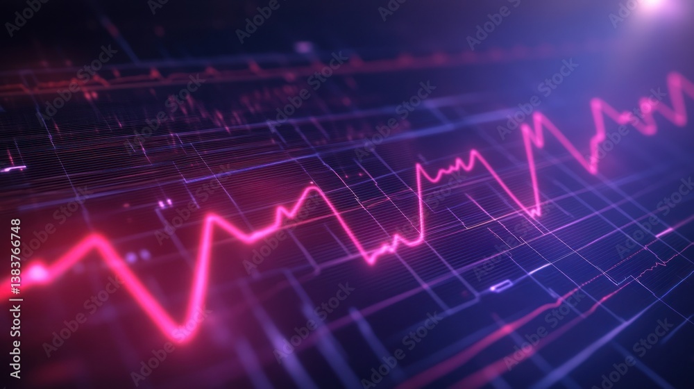 Abstract Dynamic Data Visualization: Neon Pink Stock Market Graph on a Dark Blue Grid Background Abstract Dynamic Data Visualization: Neon Pink Stock Market Graph on a Dark Blue Grid Background