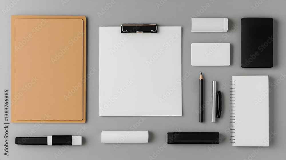 Flatlay Mockup Of Modern Office Supplies On Gray Background Flatlay Mockup Of Modern Office Supplies On Gray Background