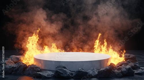 Wallpaper Mural Fiery Ring of Fire Surrounds White Platform  Dramatic Smoke  Volcanic Rocks Torontodigital.ca