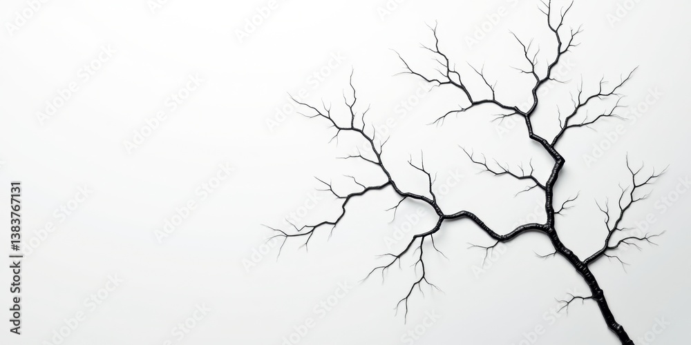 Obraz premium A minimalist silhouette of a barren tree branch against a soft white background, evoking a sense of solitude and nature's stark beauty.