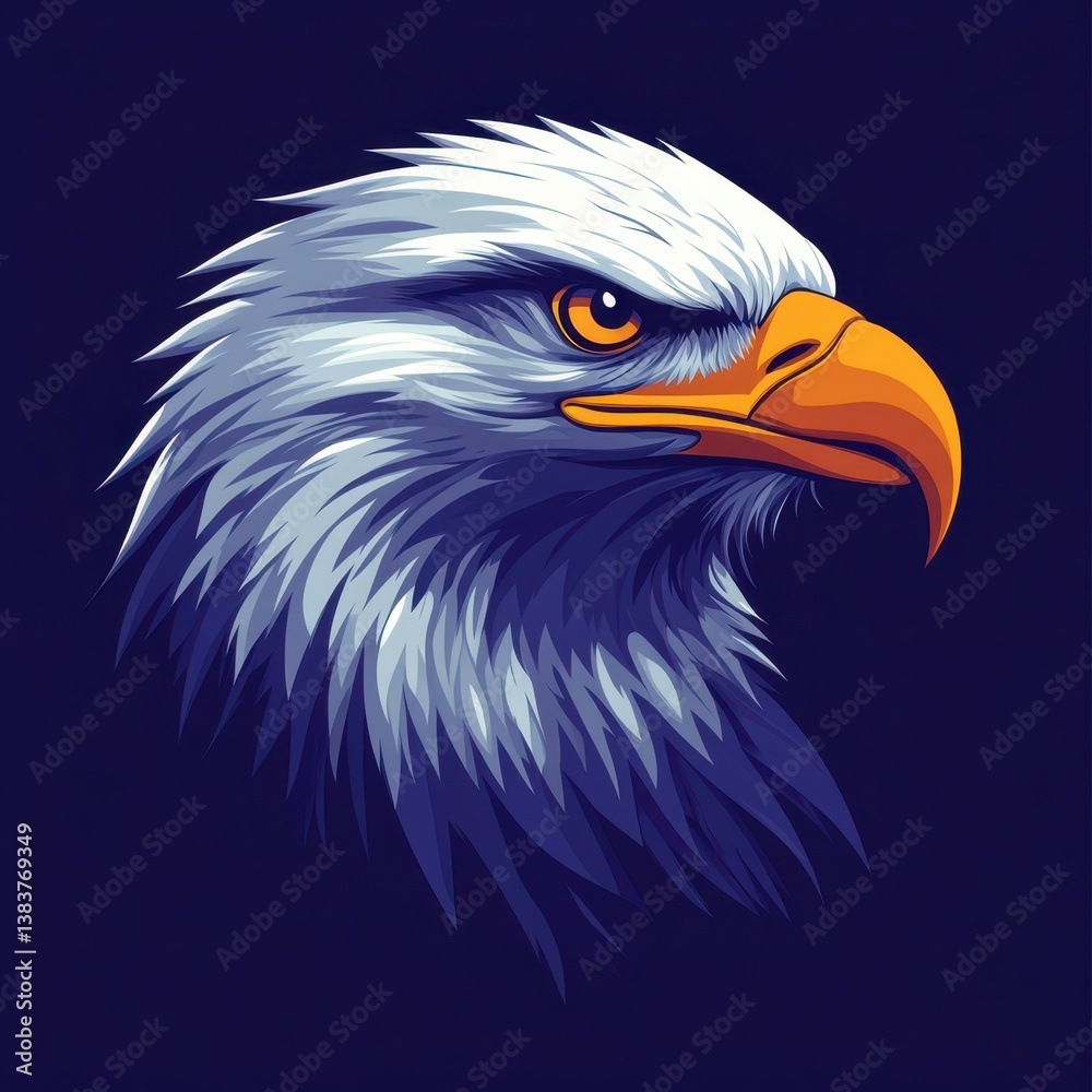 Eagle head illustration featuring detailed feathers and vibrant colors against a dark background Eagle head illustration featuring detailed feathers and vibrant colors against a dark background
