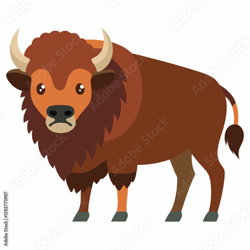 Minimalist American Bison Vector on White Background