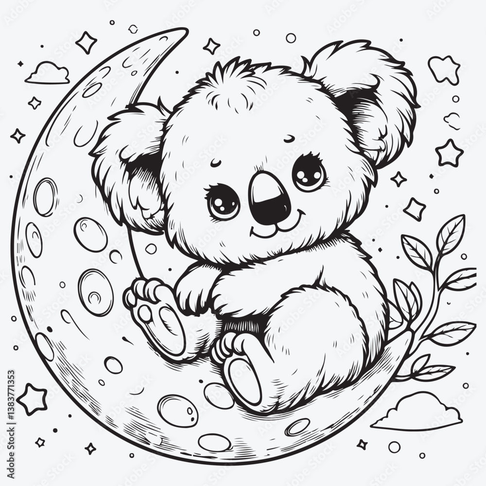 Ταπετσαρία A Cute Koala on the moon stock illustration