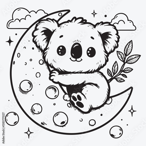 Photography A Cute Koala on the moon stock illustration