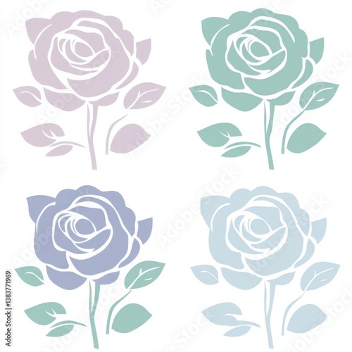 Wallpaper Mural Stylized vector illustration of four unique roses arranged in a collage format with soft color tones Torontodigital.ca