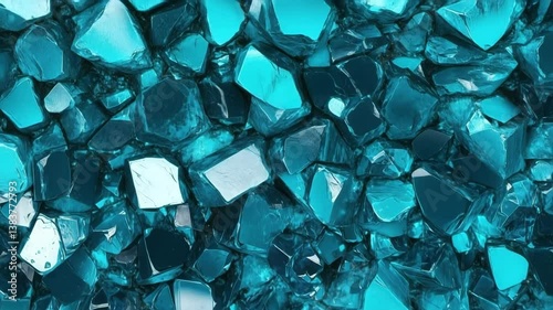 Sparkling turquoise crystals, showcasing their sharp edges and reflective surfaces, creating a mesmerizing texture. Mineral pattern macro background.