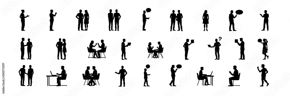 Silhouette Business Social and Communication Icons Set Silhouette Business Social and Communication Icons Set