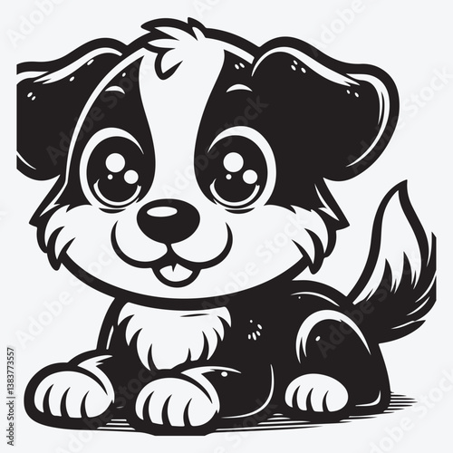 A Dog cartoon character vector illustration in black monochrome style isolated on white background stock illustration