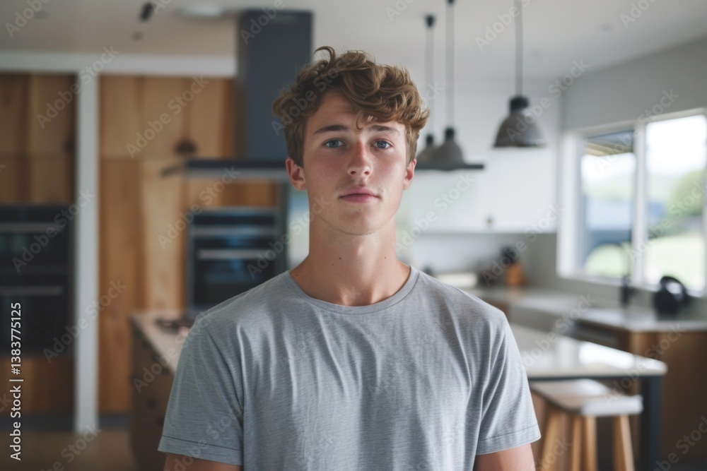 Fototapeta premium Portrait of a young Caucasian man in a modern home