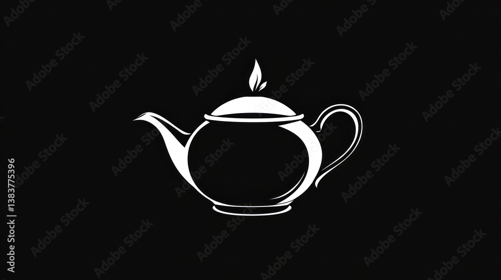 White teapot, steaming, dark background, menu design White teapot, steaming, dark background, menu design