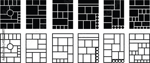 Mockup collage for photo or presentation compositions with template frame icon in flat line set. isolated on transparent background