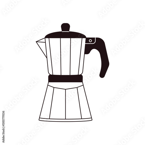 Mocha coffee pot. Retro aluminum geyser coffee maker, classic italian espresso preparation tool, barista coffeemaker equipment flat monochrome style. Vector illustration