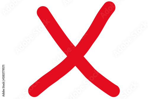 Vector graphic of hand written red cross mark against white background. Illustration made April 4th, 2025, Zurich, Switzerland.
