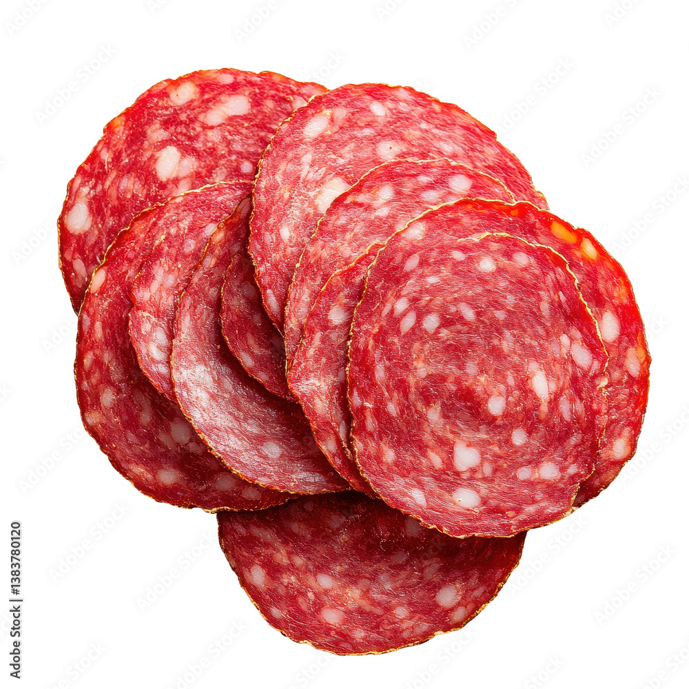 Sliced salami on Transparent background highlighting texture and color for culinary presentation, Zucchini with slice isolated on PNG background Sliced salami on Transparent background highlighting texture and color for culinary presentation, Zucchini with slice isolated on PNG background