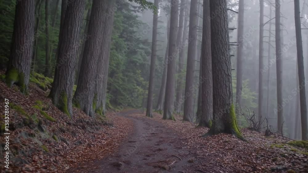 Misty forest path a winding journey into the unknown fog calm dark