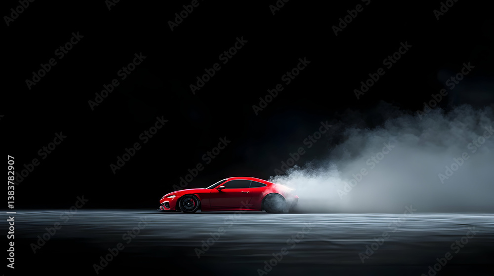 Red Car Drifting In Pixelated Graphic Design With Smoke