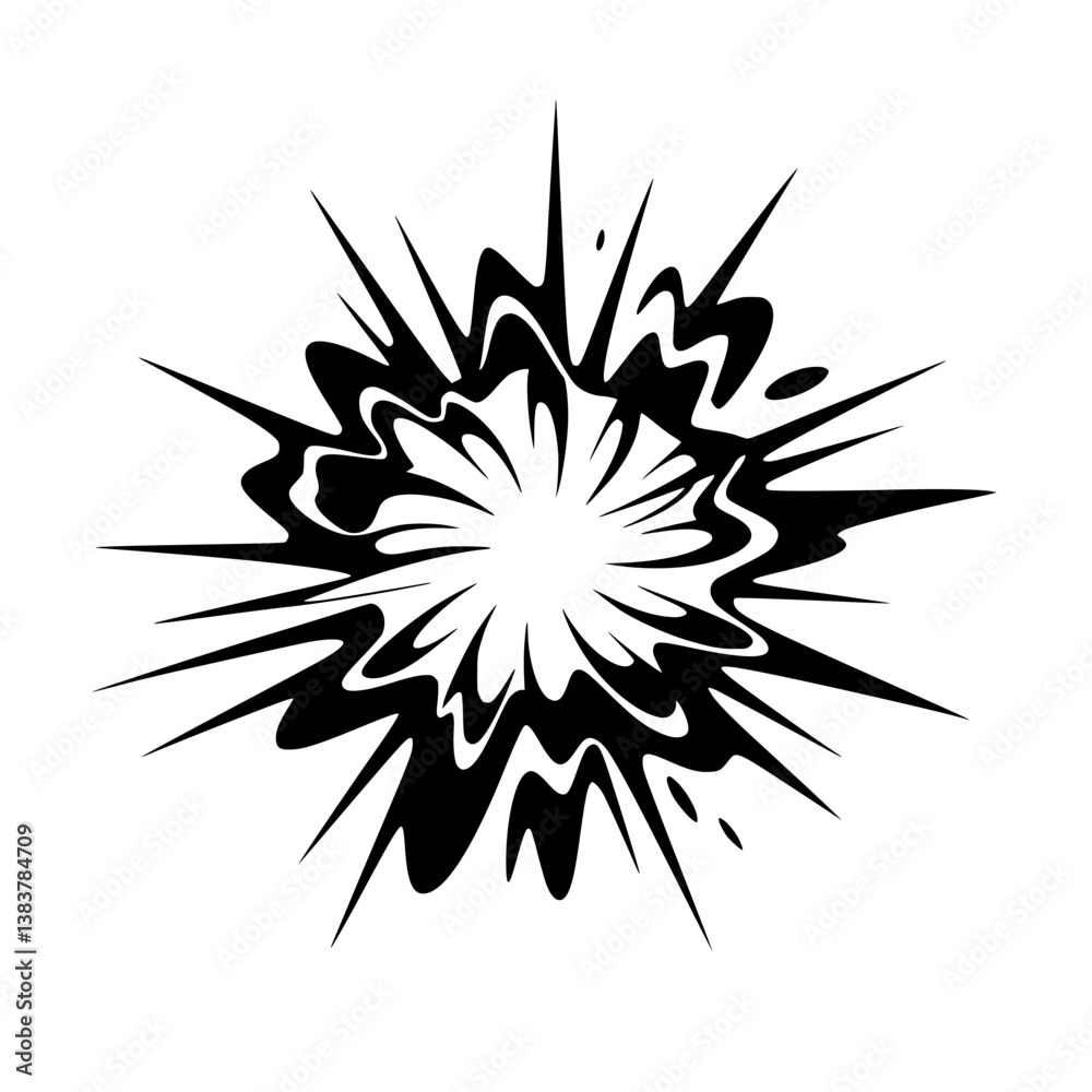 Fototapeta premium Black and White Explosion Vector Illustration, Comic Book Style