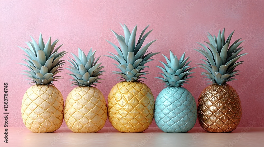 Fototapeta premium Four pineapples in pastel colors