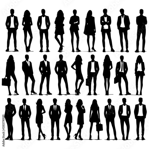Silhouettes of business people walking together in a team