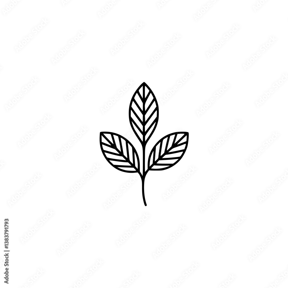 Minimalist Leaf Outline: Vector Illustration on White Background