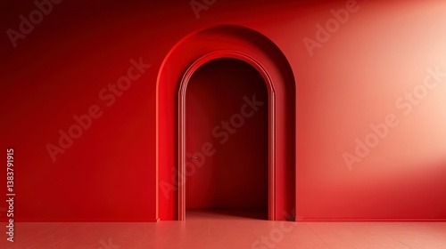 Red arched doorway in a red room.