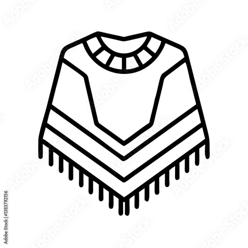 Outline drawing of a traditional mexican poncho clothing apparel garment vector illustration design element