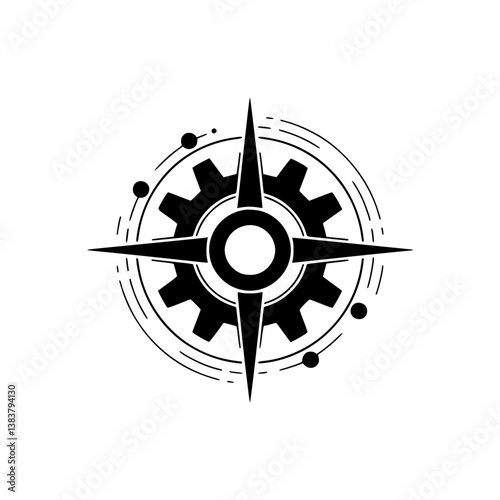 Tech Compass: Gear and Star Logo, Minimalist, Navigation Icon