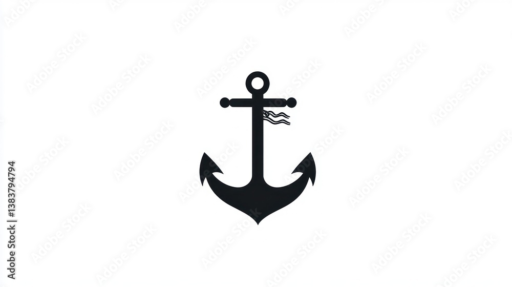 Nautical anchor symbol, ocean waves background, maritime design, nautical theme