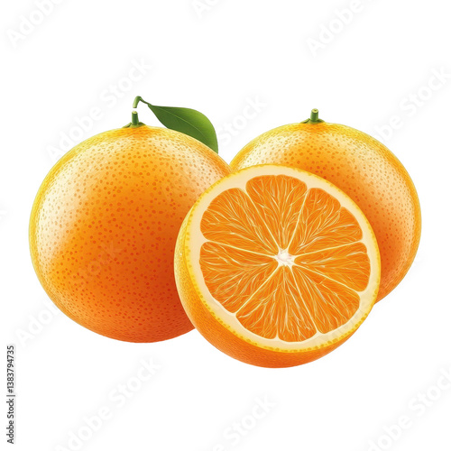 Fresh oranges isolated with a realistic look against a pure Transparent background displaying vibrant colors, Oranges isolated. realistic PNG background