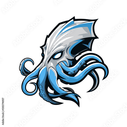 Esports vector logo featuring a giant squid design with blue tentacles and a white body