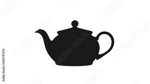 Black teapot silhouette, kitchen utensil, white background, tea time