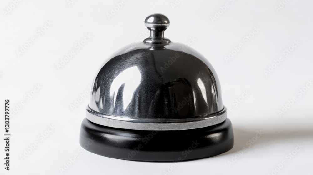 Polished silver service bell on black base, isolated on white. Polished silver service bell on black base, isolated on white.