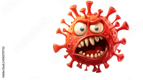 Evil Cartoon Virus Character Icon on white background Menacing Microbe Illustration PNG