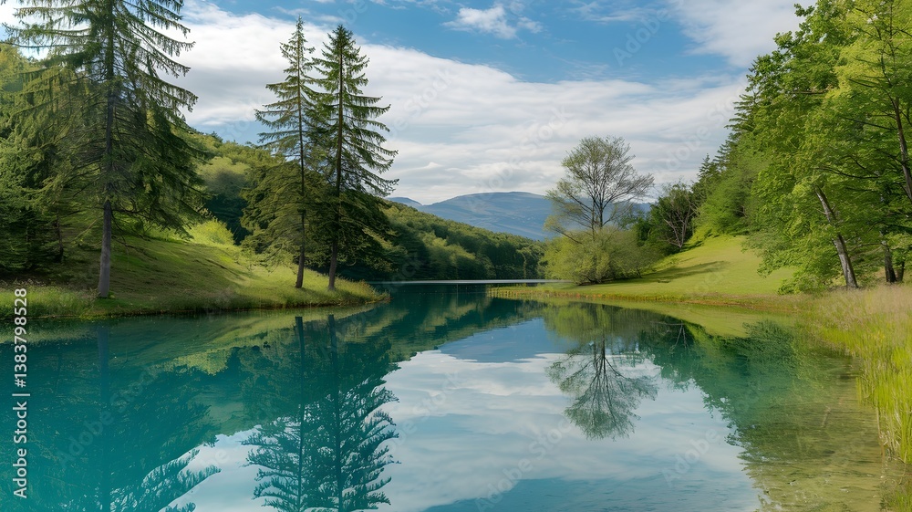 Fototapeta premium Turquoise Lake with Tree Reflections