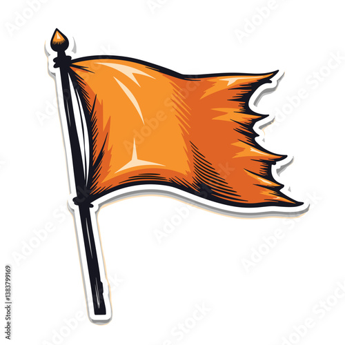 Orange flag waving in the wind on a plain background  
