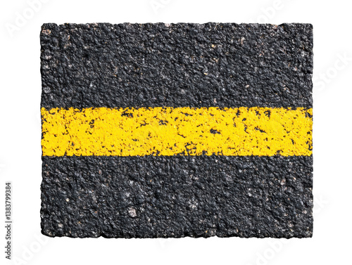 Asphalt surface with yellow marking for road delineation in urban area, cut out