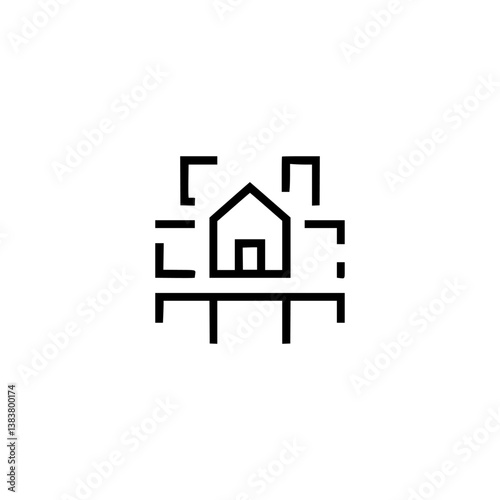 Minimalist Architectural House Icon: Black on White, Simple Design