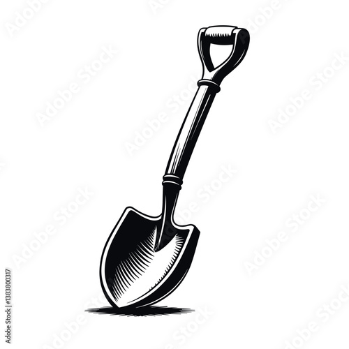 Vintage shovel design in black and white illustration  