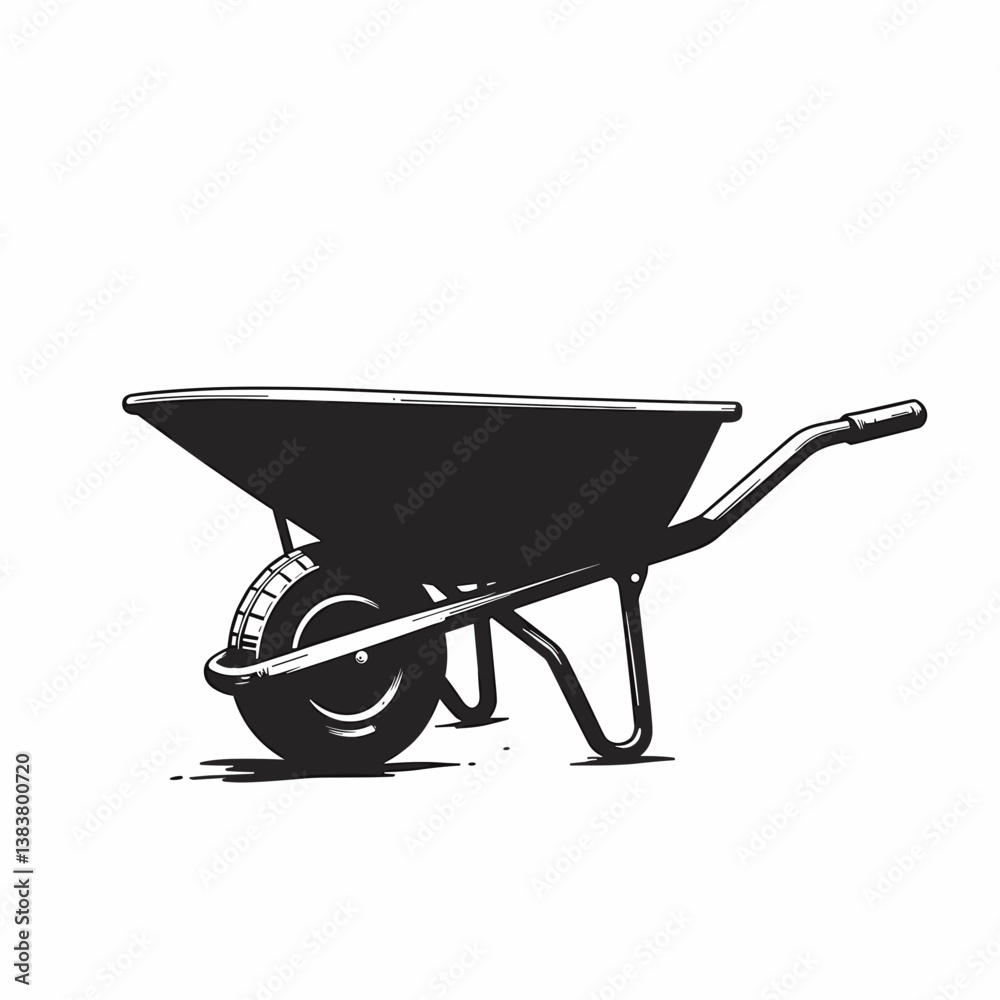 Wheelbarrow in Black and White Style for Construction Work Wheelbarrow in Black and White Style for Construction Work