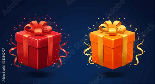 A pair of cardboard gift boxes, presented in a vibrant, festive style with smooth, highly detailed rendering. Vector Illustration