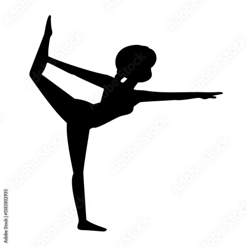 Woman in Natarajasana Pose. Yoga Silhouette Vector Illustration. A black silhouette of a woman performing the Natarajasana, or Lord of the Dance pose.