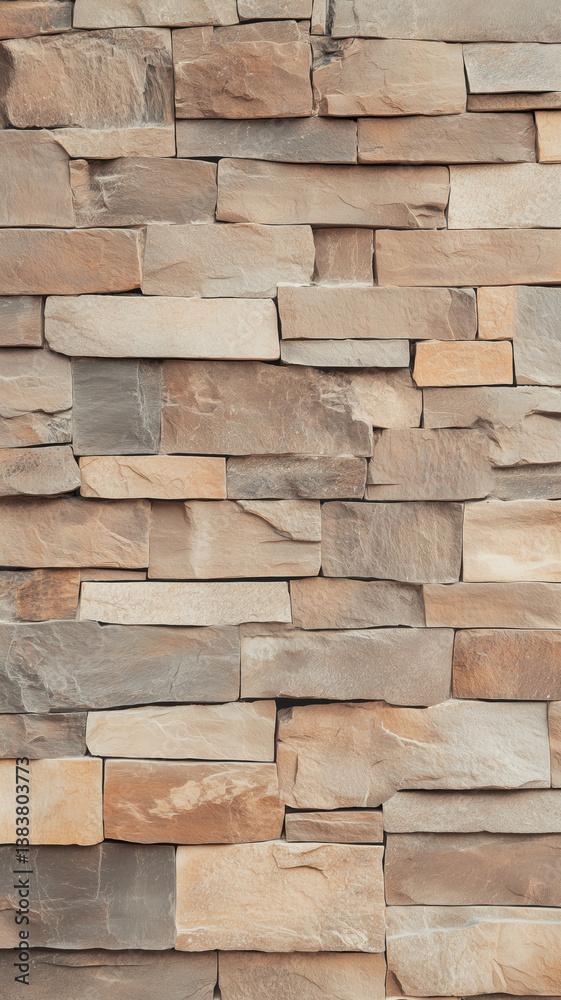 Fototapeta premium Natural stacked stone wall pattern in warm earthy tones, creating a textured look for rustic phone wallpapers.