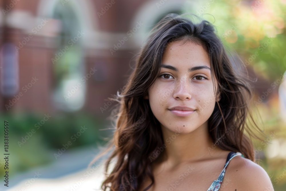 Fototapeta premium Portrait of a young Hispanic female student on college campus