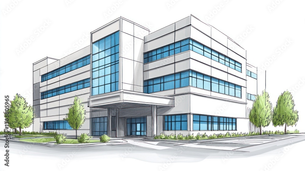 Fototapeta premium Modern medical center architectural sketch