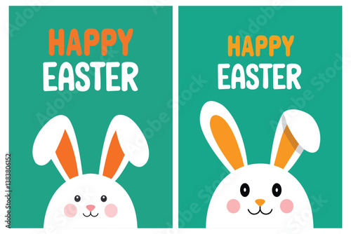 Happy Easter Bunny Greeting Card,Easter Bunny with Colorful Ears,Cute Bunny Happy Easter Design,Spring Bunny Easter Celebration Card.