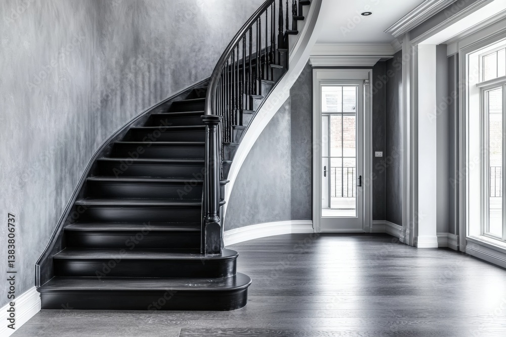 Fototapeta premium Modern dark staircase repainting in a stylish interior design project Generative AI